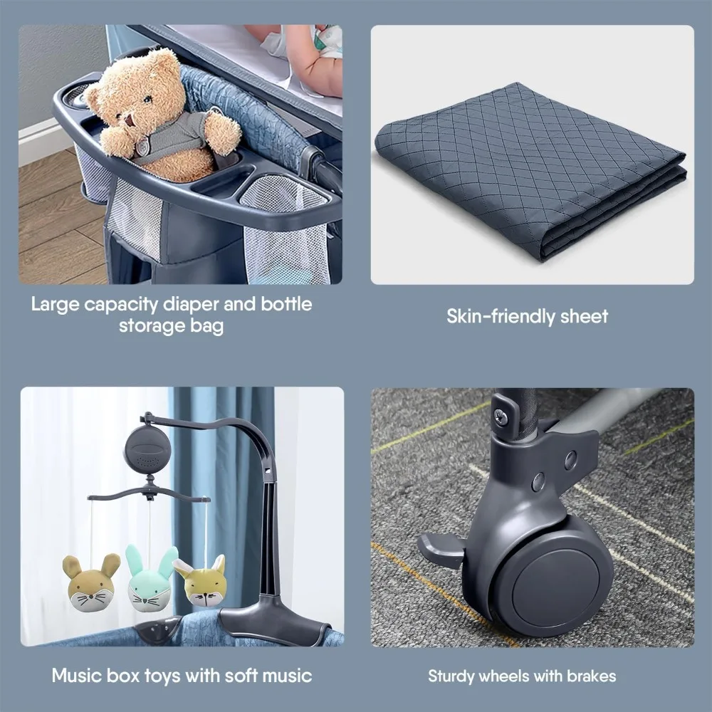 Baby Bassinet- Bedside Crib- Diaper Changing Table- Music Mobile from Newborn to Toddler - Image 6