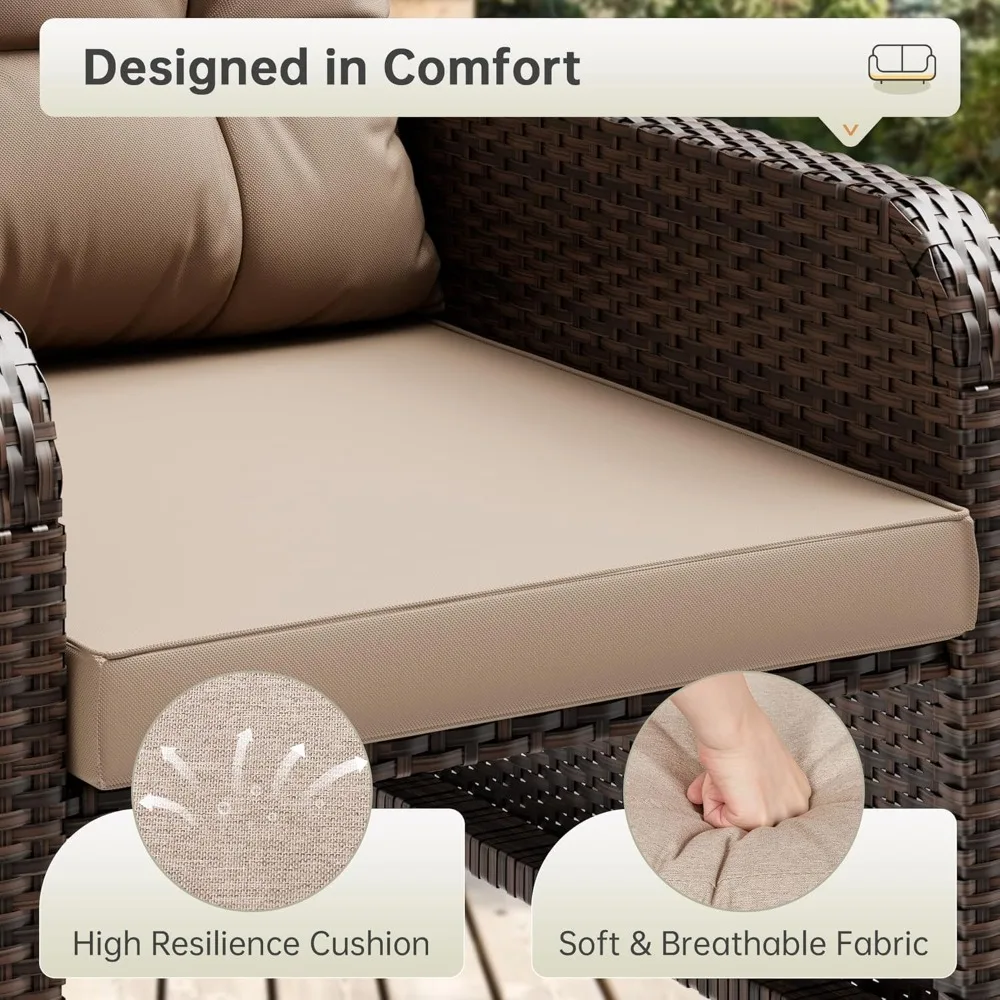 5-Pc Patio Conversation Set- PE Wicker Rattan Outdoor Lounge Chairs with Soft Cushions 2 Ottoman and Glass Table- Multiple styles and Colors - Image 3