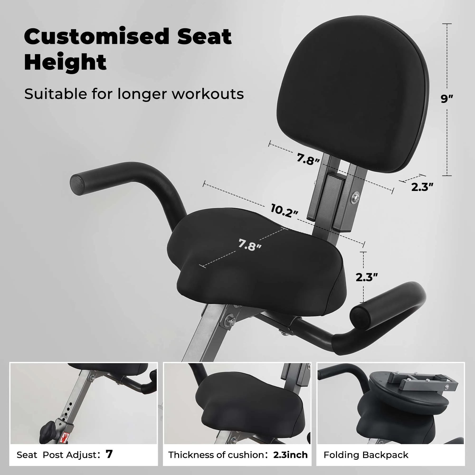 Folding Exercise Bike- Pulse Sensor- LCD Monitor- Recumbent Exercise Bike with Arm Resistance Bands - Image 2