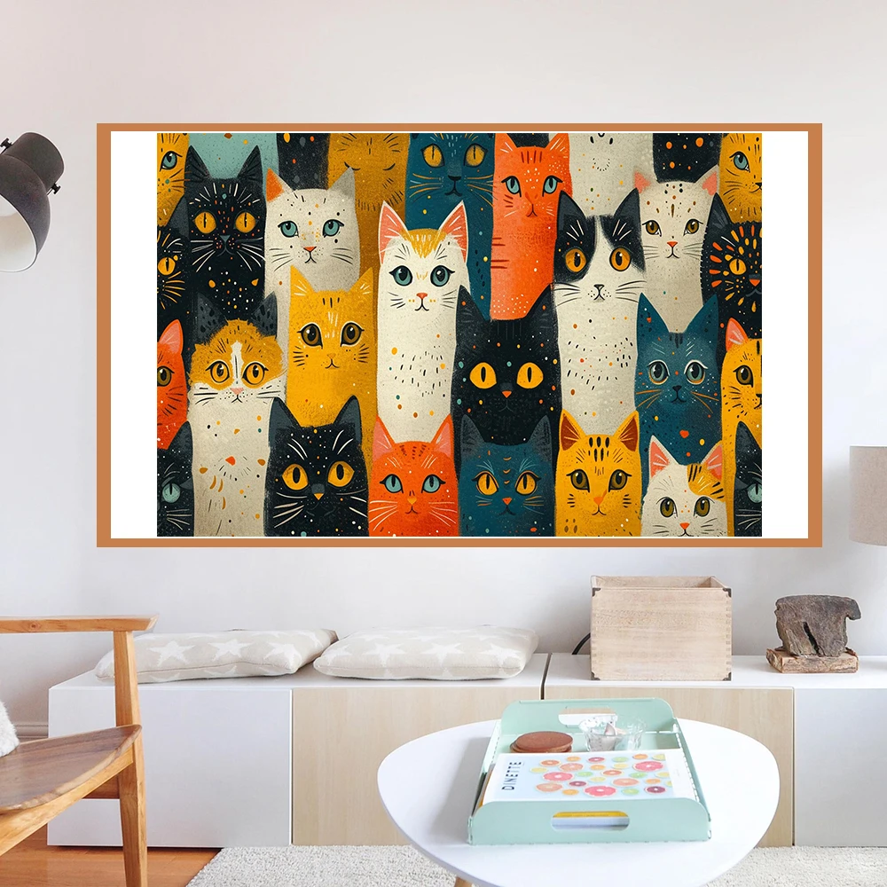 Abstract Cute Cat Portrait- Canvas Painting- Colorful Cat Print - Image 5