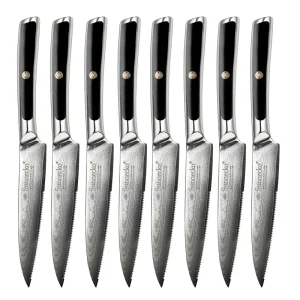 Steak Knives- 1-8 Pcs Serrated Tableware-73 Layers- VG10 Core Damascus Steel- Table Meat Cutlery Tools