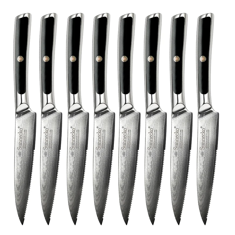 Steak Knives- 1-8 Pcs Serrated Tableware-73 Layers- VG10 Core Damascus Steel- Table Meat Cutlery Tools