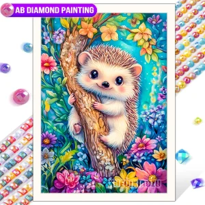 AB Diamond Painting Hedgehog in Flowers Kit (Frame Not Included)