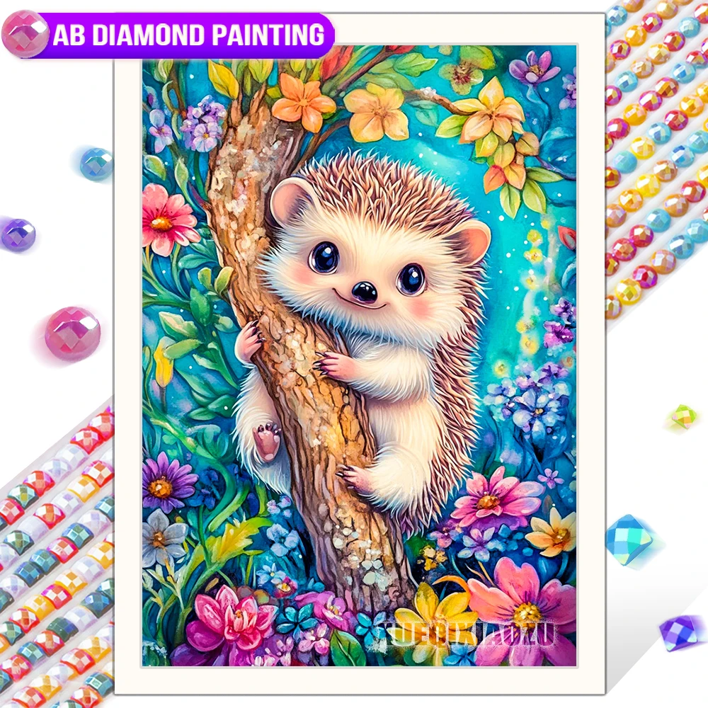 AB Diamond Painting Hedgehog in Flowers Kit (Frame Not Included)