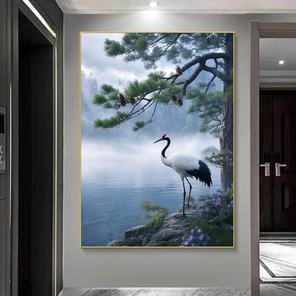 Diamond Painting Kit- Pine Crane Lake Scenery- Full Square/ Round Mosaic Diamond Painting - Image 3