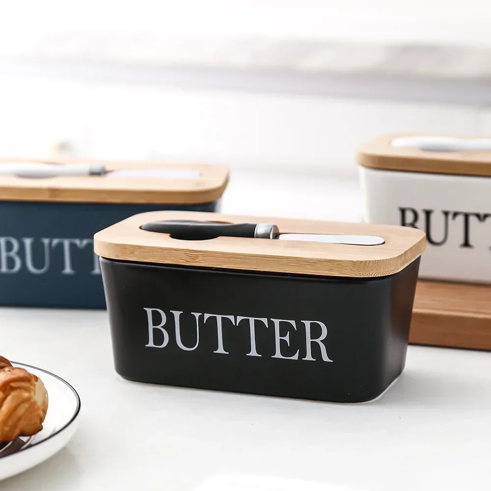 Butter Sealing Box- Ceramic Butter Plate with Lid and Knife - Image 5