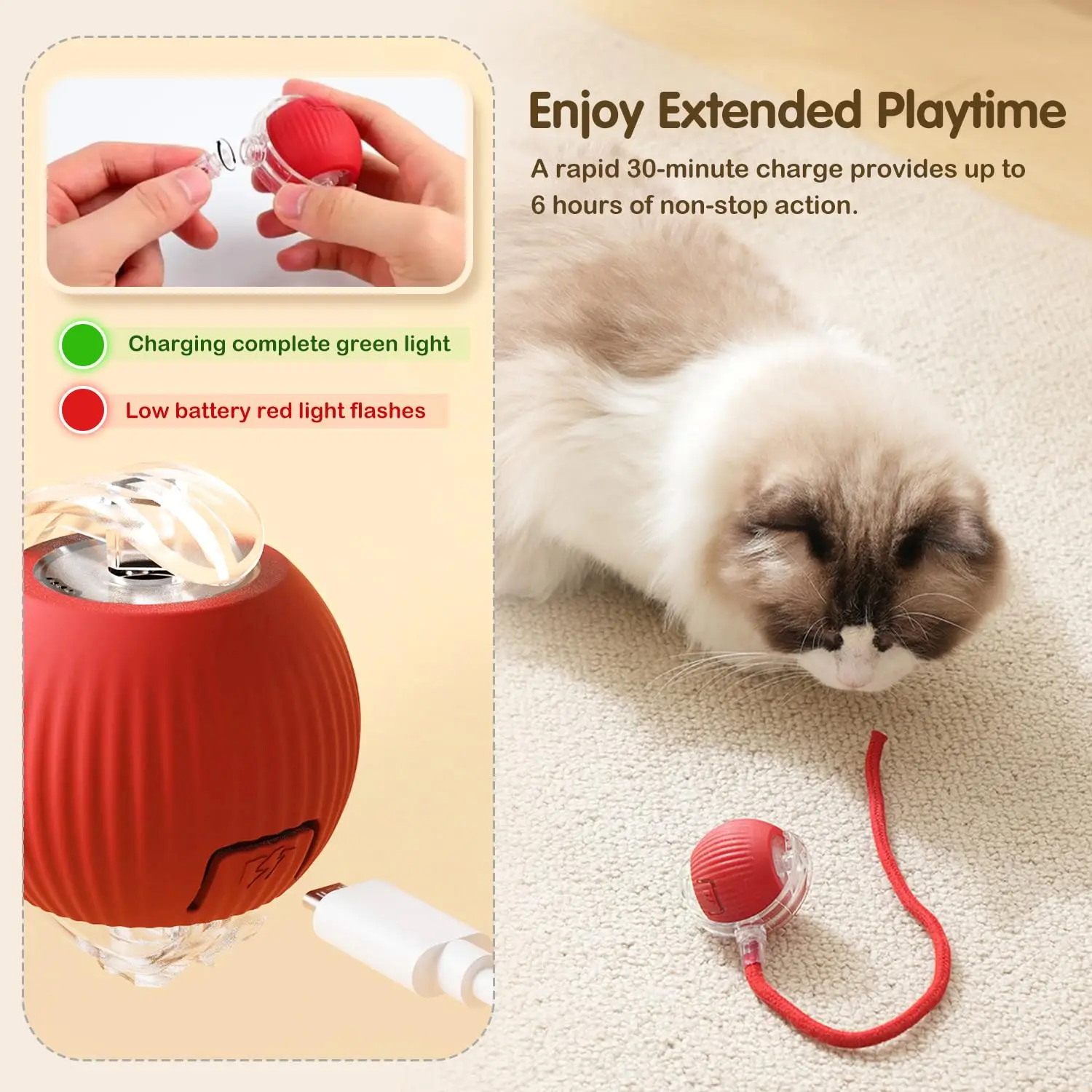 Cat/Dog Interactive Ball Toy- Automatic Rolling Ball with Tail- Rechargeable Smart Pet Interactive Toy- Intelligent Mouse for Cat - Image 6