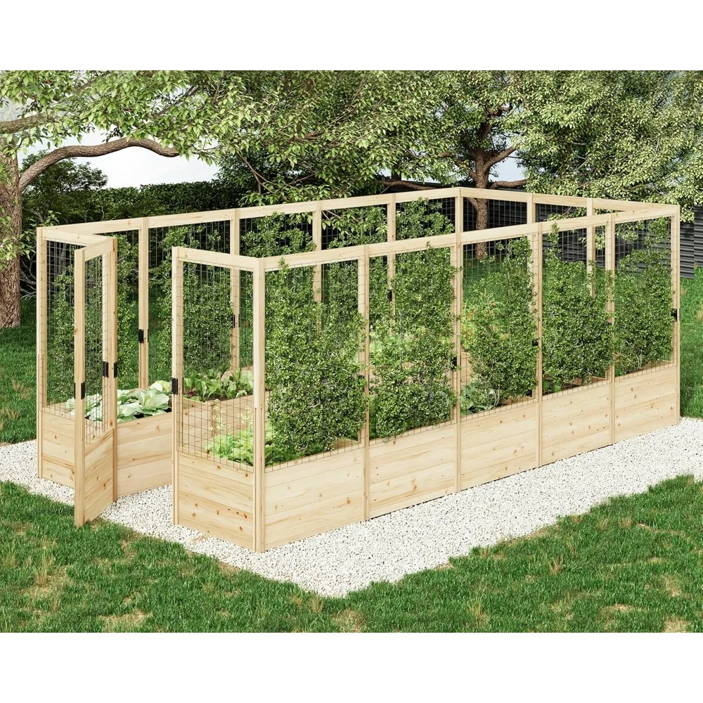 U-Shaped Raised Garden Bed with Deer Proof Fence- 7.5 W x 15 D x 6 H Feet- 19" Depth