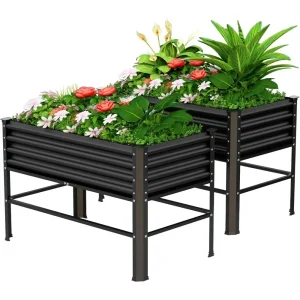 2-PCS Raised Garden Bed with Legs- 48×24×32 in- Large Outdoor Metal Galvanized Garden Planting Box-600 lb Capacity