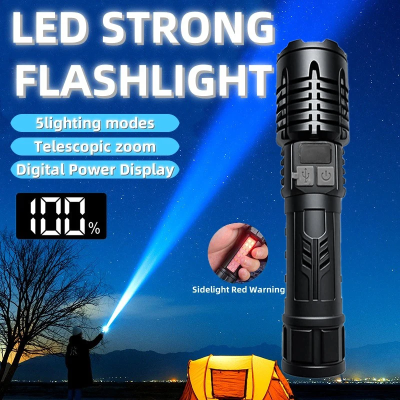 High-Lumen, Tactical Flashlight - 5 Modes- Waterproof- Rechargeable- High Brightness- Durable ABS for Outdoor, Camping, Emergency - Image 6