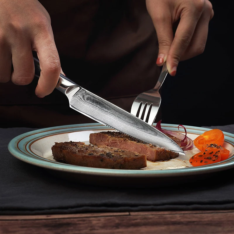 Steak Knives- 1-8 Pcs Serrated Tableware-73 Layers- VG10 Core Damascus Steel- Table Meat Cutlery Tools - Image 2