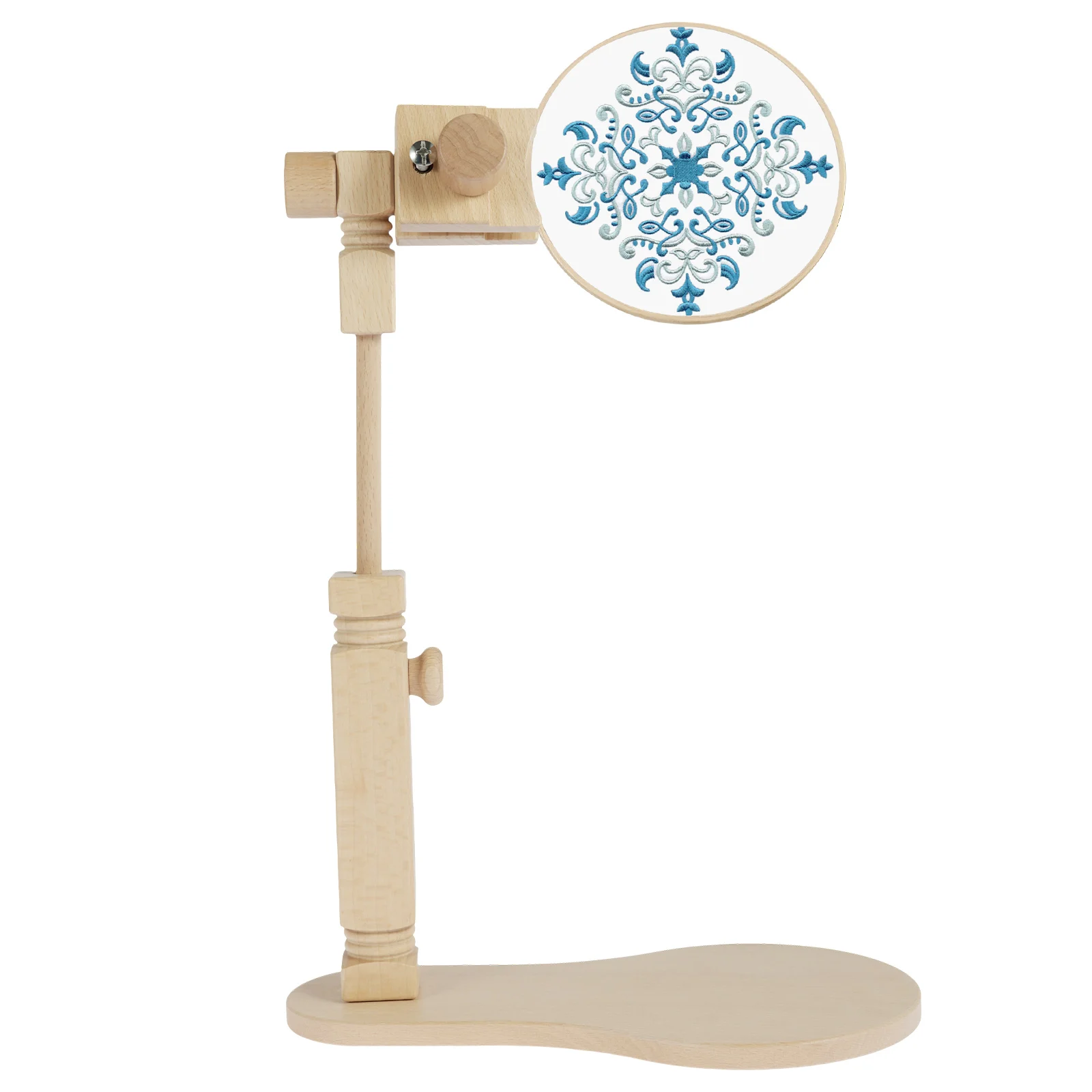 Wooden Embroidery Stand- Hands-Free Cross Stitch Stand- 360° Rotating Embroidery Hoop Holder