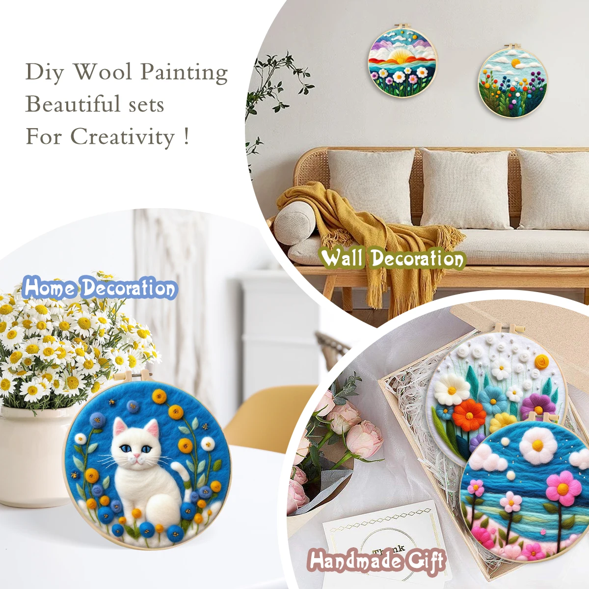 Wool Felting- Painting With Wool- Embroidery Kit- Cats! Cats! and More Cats! (Beginner Friendly) - Image 6