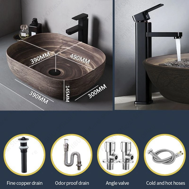 Brown Ceramic Sink- Above Counter Pedestal Washing Basin- Different Configurations and Sizes Available - Image 10