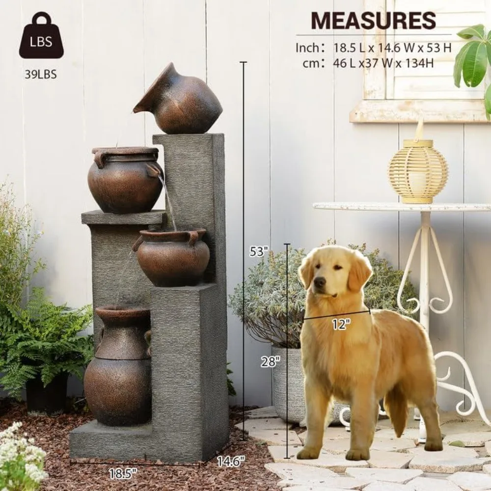 53" H Large Outdoor Water Fountain- 4 Cascading Waterfalls with Warm Lights - Image 2