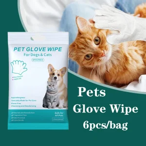 6 Pcs/Bag Pet Wet Wipe Gloves- Cats/ Dogs Deodorizing Wipes- Gentle and Non Irritating