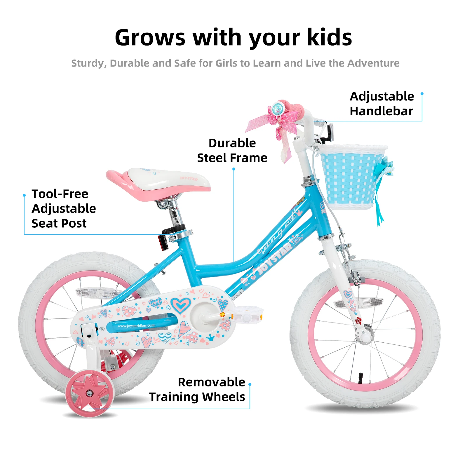 Colorful Girls Bike with Basket & Training Wheels- 12, 14, 16, 18 Inch Kids Bike- Foot Brake - Image 2