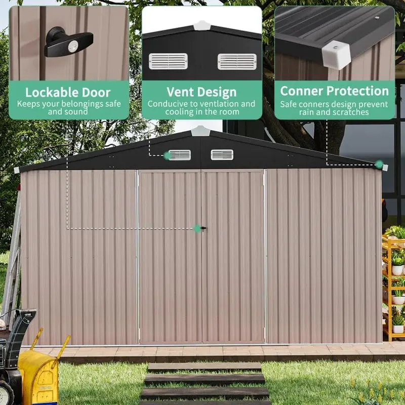 10X12 FT Outdoor Storage Shed- Durable Metal Outside Storage for Garden, Patio and Backyard- Waterproof Shelter for Tools - Image 5