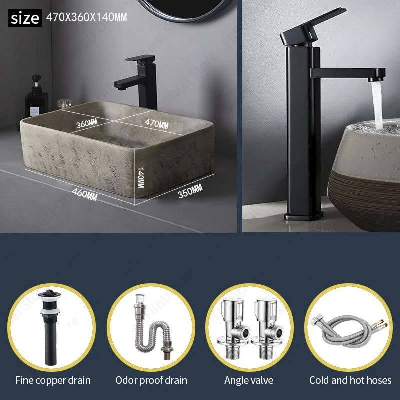 Ceramic Table Sink- Oval Above Counter Basin- Faucets Available- Many Shapes Available - Image 31