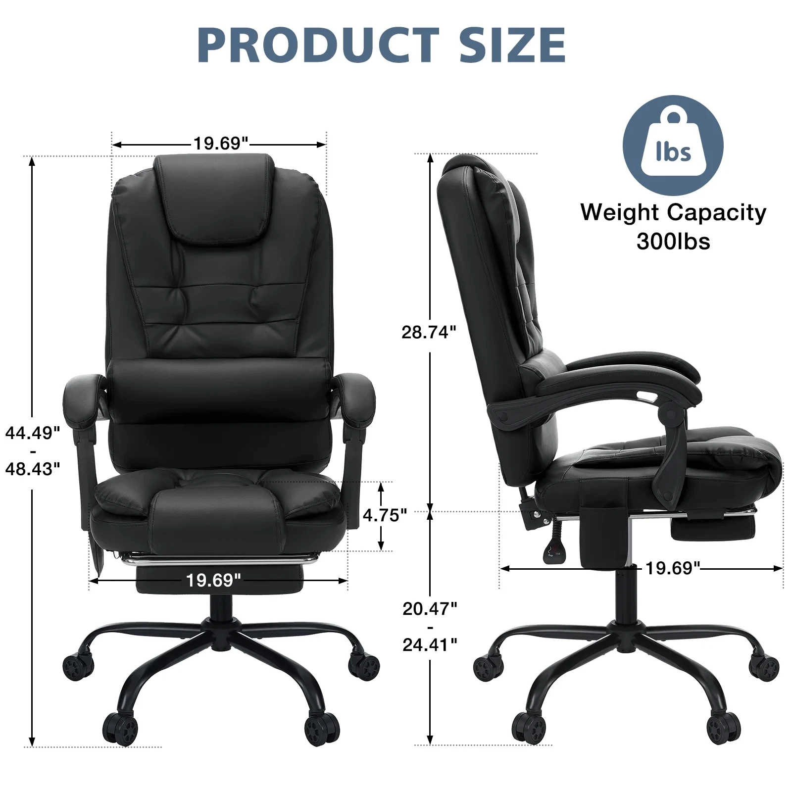 Executive Office Chair- Massage High Back Office Chair- Footrest- Reclining Computer Desk Chair- Lumbar Back Support - Image 5