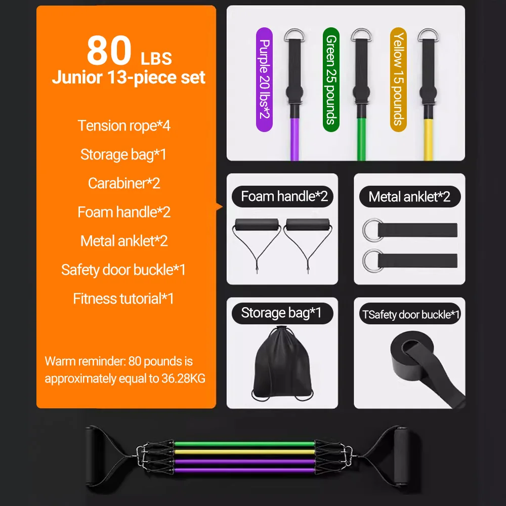 10-14pcs/Set Pull Rope Bodybuilding Resistance Bands- Multi-function Tensioner- Muscle Training Belt- Elastic Bands - Image 8