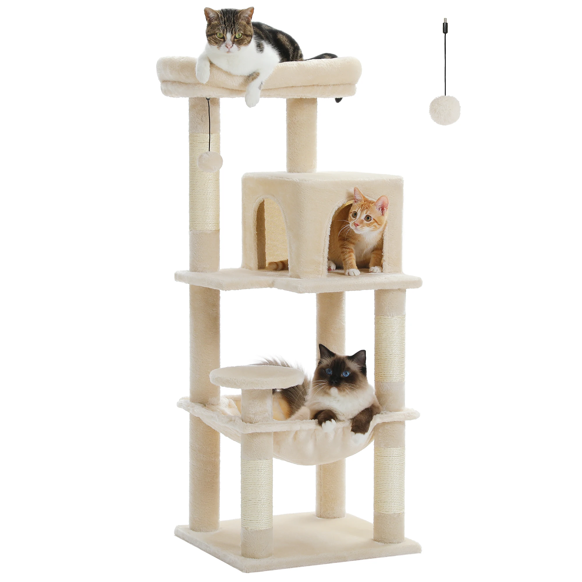 Cat Tree for Indoor Cats- 5-Level Cat Tower for Large Cats- Metal Frame- Large Hammock- Cat Condo with Big Top Perch - Image 9