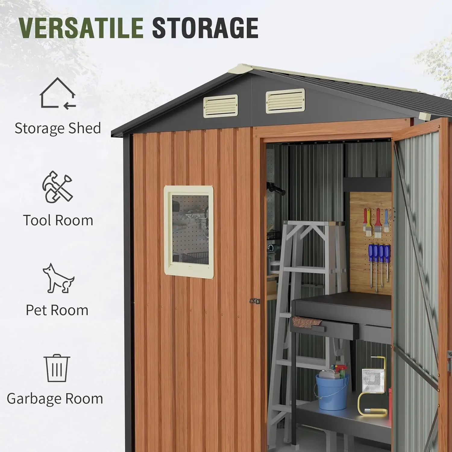 6x4 Ft- Outdoor Storage Shed- Lockable Metal Garden Shed with Window- Tool Shed - Image 3