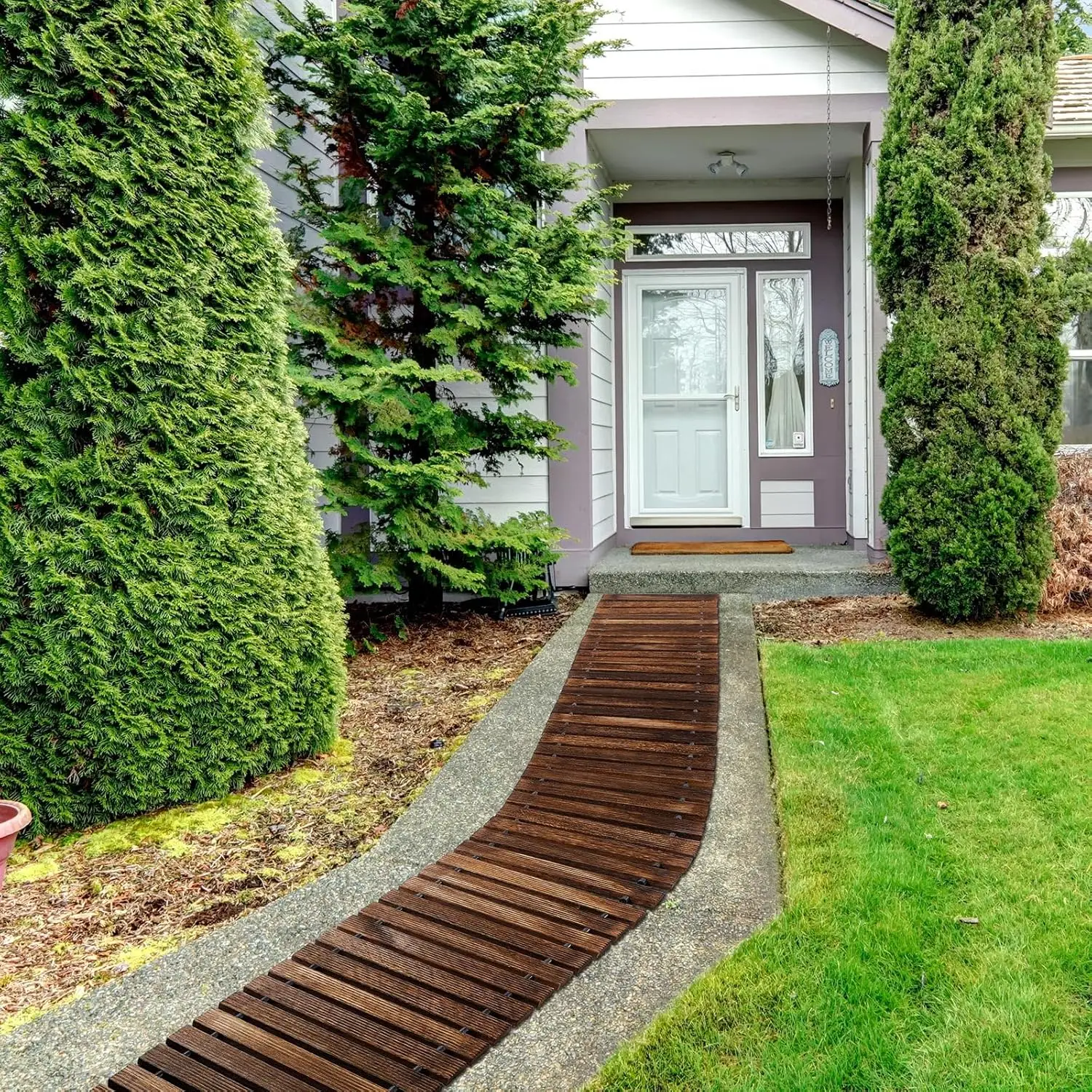 24 ft Wooden Garden Pathway- Non-Slip Surface- Roll Out Boardwalk- Light or Dark Wood - Image 6