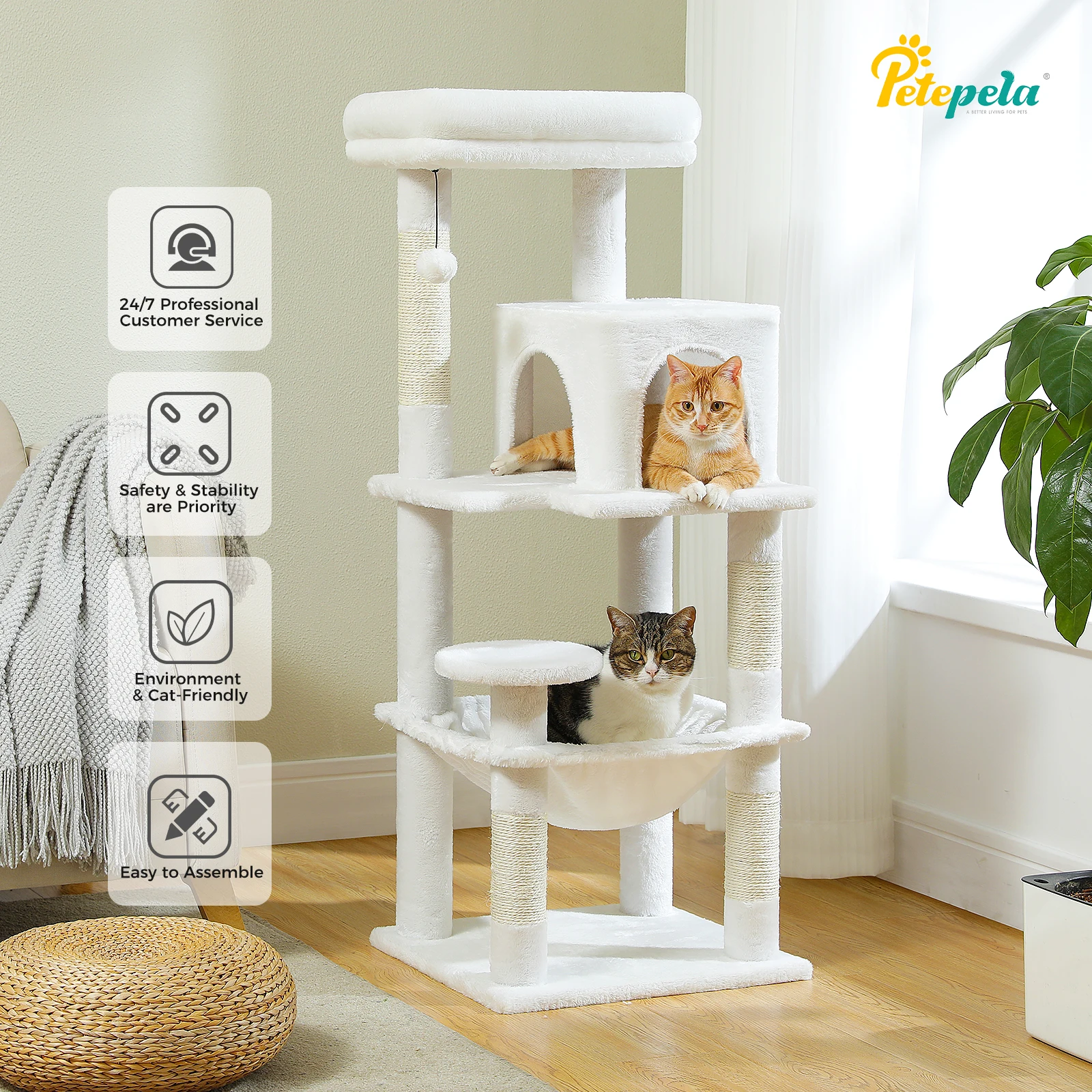 Cat Tree for Indoor Cats- 5-Level Cat Tower for Large Cats- Metal Frame- Large Hammock- Cat Condo with Big Top Perch - Image 3