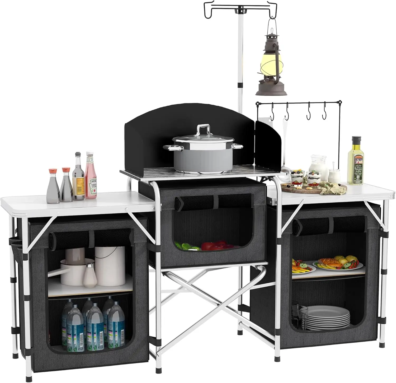 Camping/BBQ Table- Folding Cook Station with 3 Fabric Cupboards, and Carrying Bag - Image 8