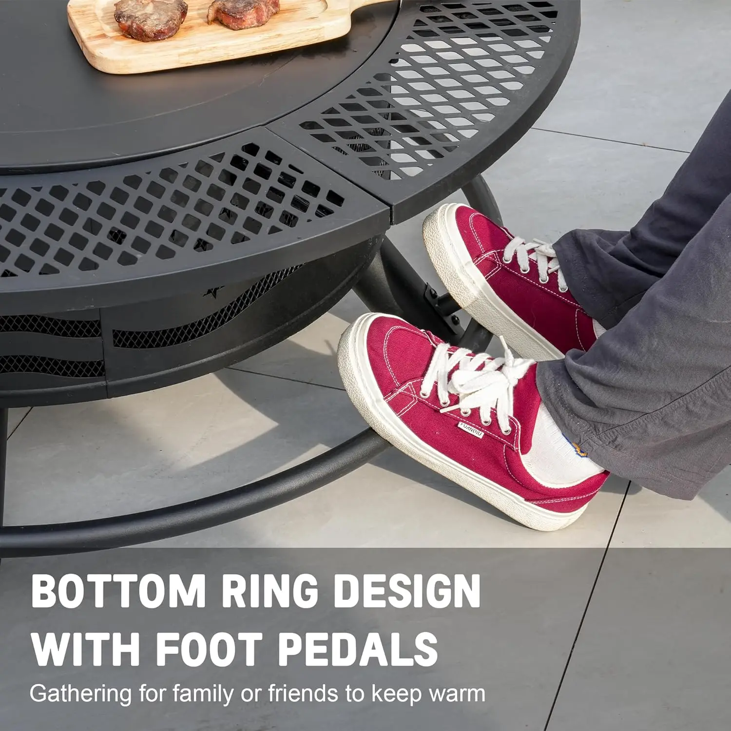 42-Inch Fire Pit- 2 Cooking Grates-Outdoor Wood Burning BBQ Grill/ Fire Pit with Cover Lid - Image 5