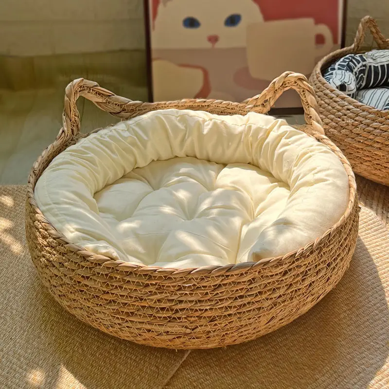 Rattan Woven Cat Basket/Bed with Cushion - Image 7