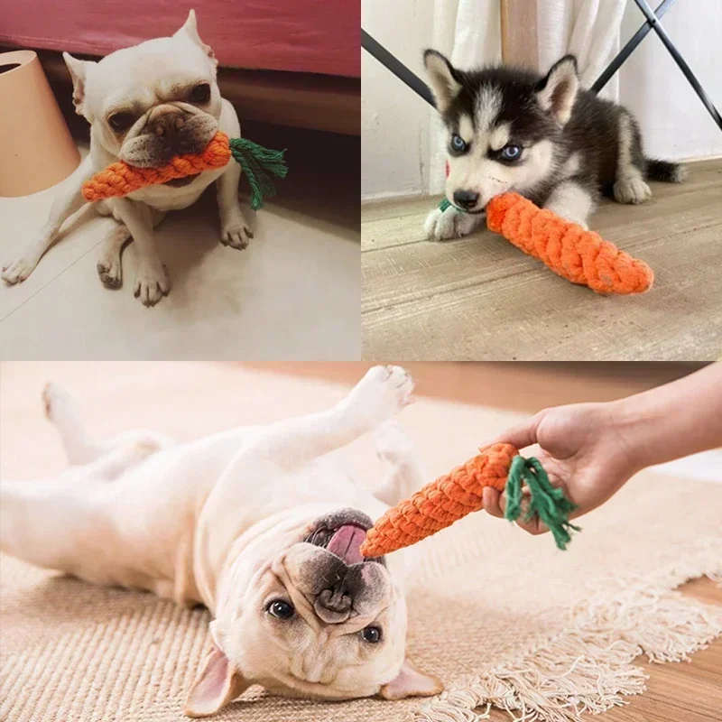 Dog Chew Toy- Cartoon Carrot Shape- Cotton Rope Bite-proof- Pet Teeth Cleaning Toys - Image 6