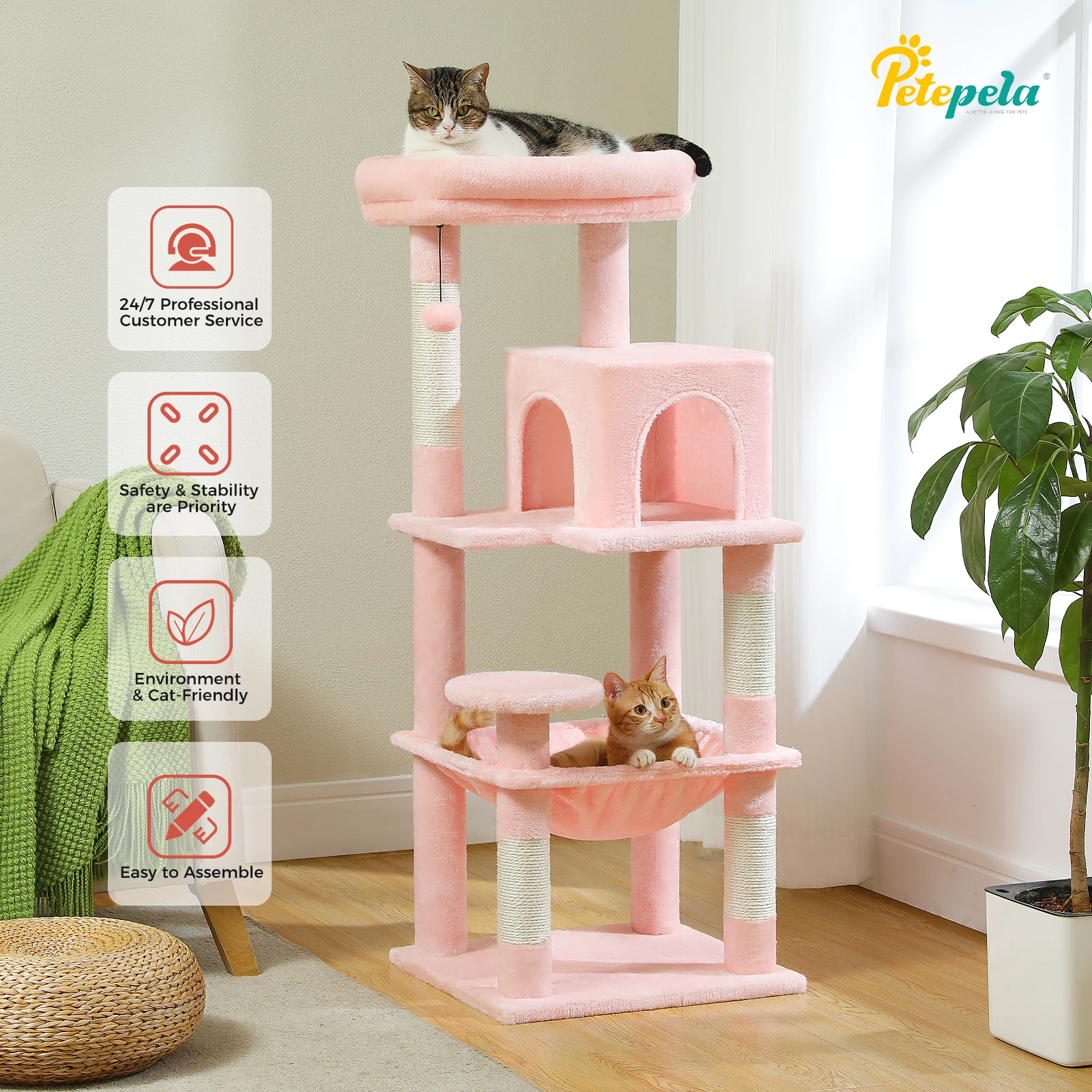 Cat Tree for Indoor Cats- 5-Level Cat Tower for Large Cats- Metal Frame- Large Hammock- Cat Condo with Big Top Perch - Image 2