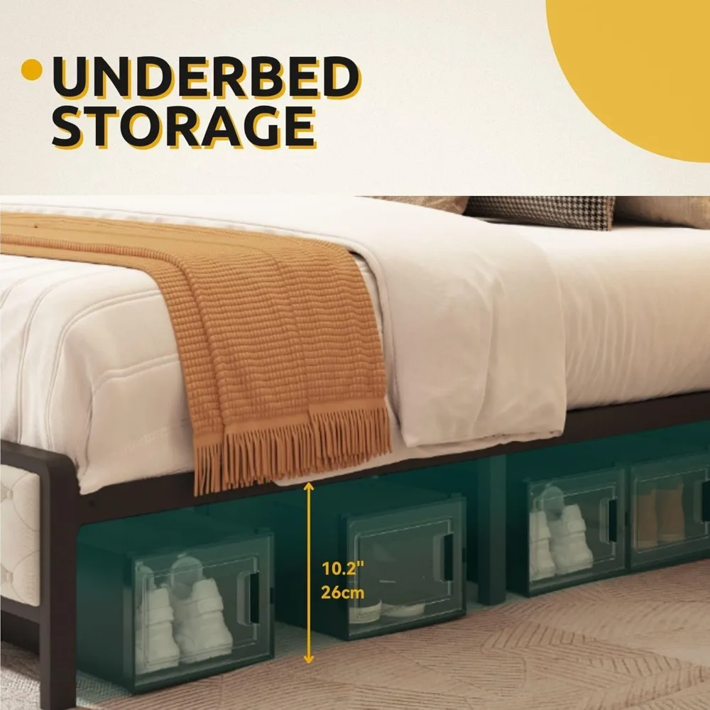 King-Size Bed Frame with Charging Station- Upholstered Platform Bed with Storage Headboard - Image 6