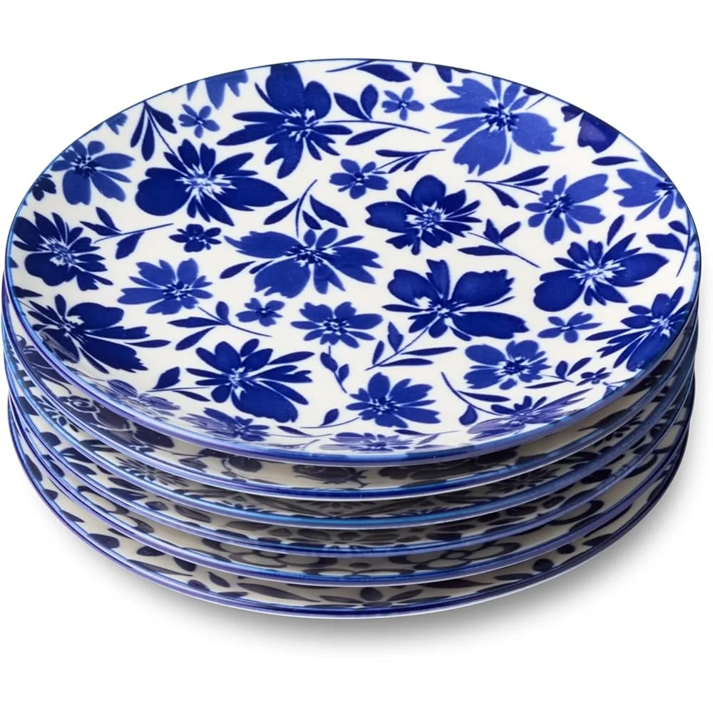 Set of 6 Porcelain Plates- 6 Inch Blue and White- Microwave and Dishwasher Safe - Image 3