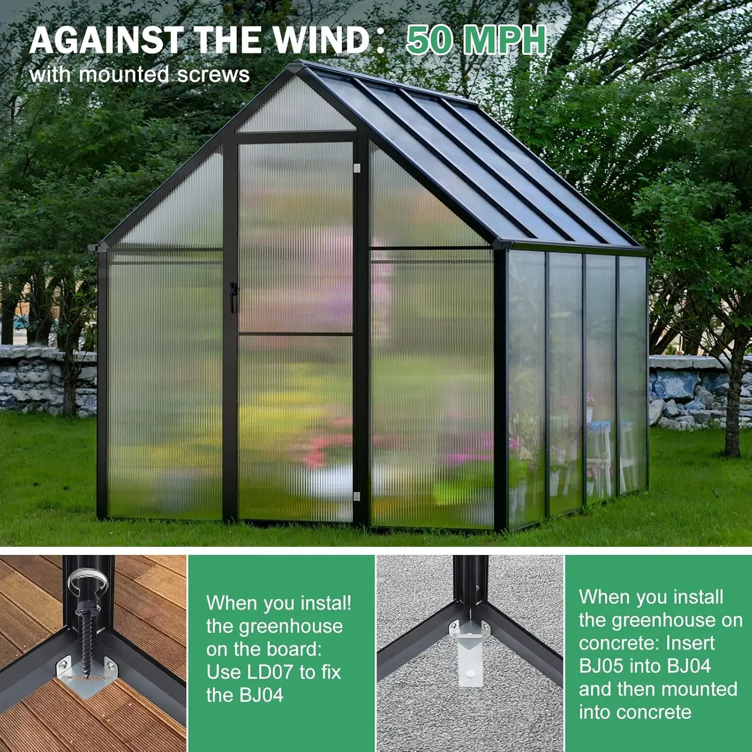 Polycarbonate Greenhouse Kit- 8 x 6 x 6 FT- Heavy-Duty Greenhouse with Transparent Panels, Windows, Door - Image 6