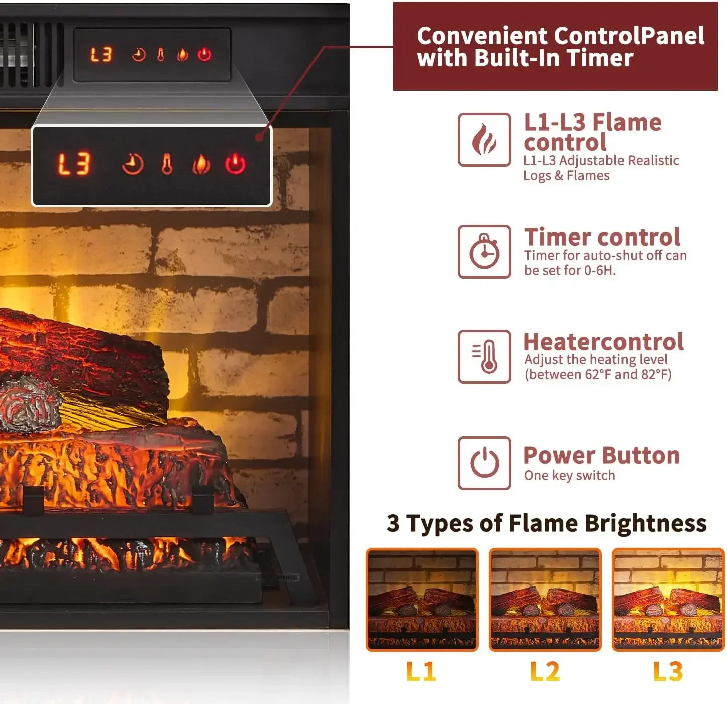 42-inch Farmhouse Electric Fireplace with Mantel- TV Stand- 23'' Freestanding Electric Fireplace Heater- Remote Control - Image 5