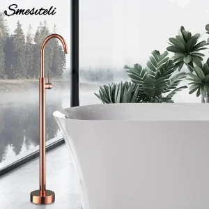 Bathtub Floor Stand Faucet- Single Handle Tap- 360 Rotation Spout- Brass Hand Hot & Cold Water- 5 Colors