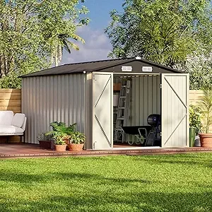 12 x 8 FT Outdoor Storage Shed- Steel Shed- Lockable Doors - Image 8