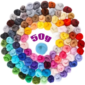 50-Grams Wool Roving- 69 Gorgeous Colors- Great for Wet and Dry Felting, Spinning, etc.