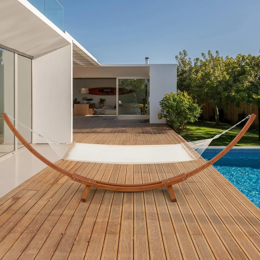 Outdoor 13 FT Hammock with Stand, 2 Person Heavy-Duty Wooden Hammock Stand- Large Hammock Bed for Porch, Patio, Balcony, - Image 2