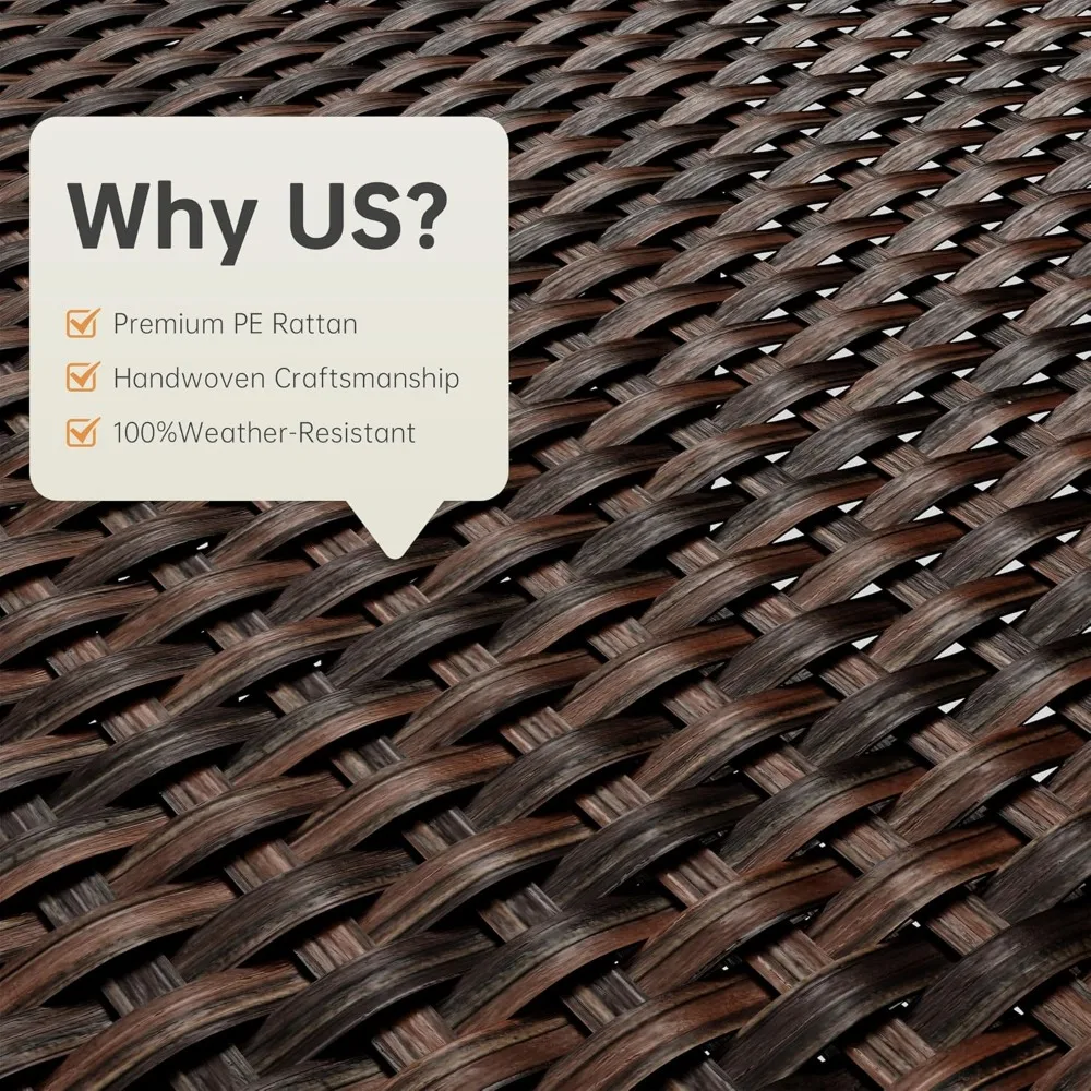 5-Pc Patio Conversation Set- PE Wicker Rattan Outdoor Lounge Chairs with Soft Cushions 2 Ottoman and Glass Table- Multiple styles and Colors - Image 6