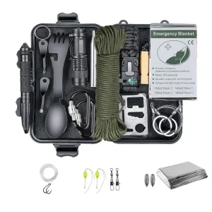 Professional, Emergency Survival Kit Gear- Camping, Multifunction, Tactical Defense Equipment- First-Aid- SOS