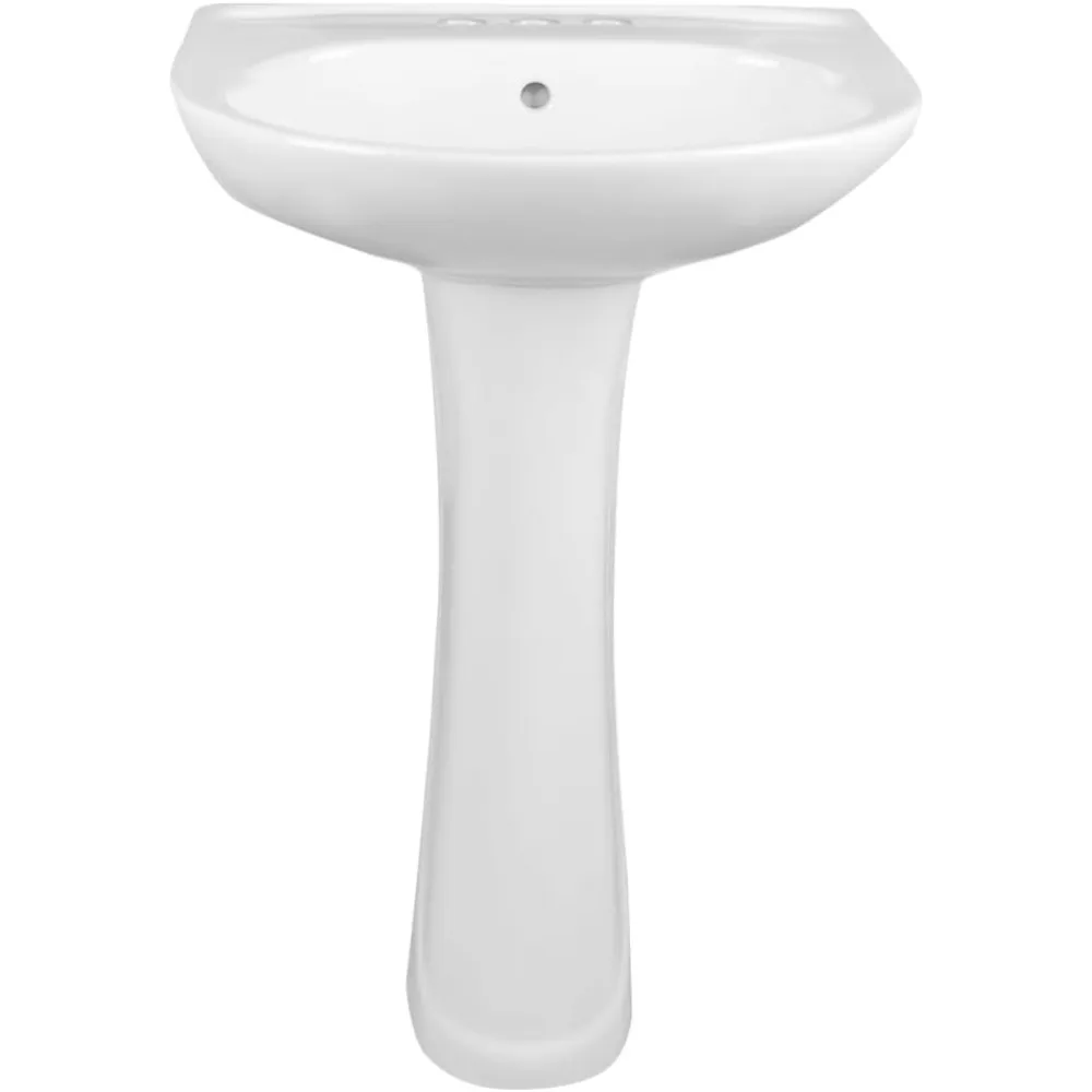 20" X 17" Modern U-Shape White Ceramic Pedestal Bathroom Sink With Three Faucet Holes - Image 2