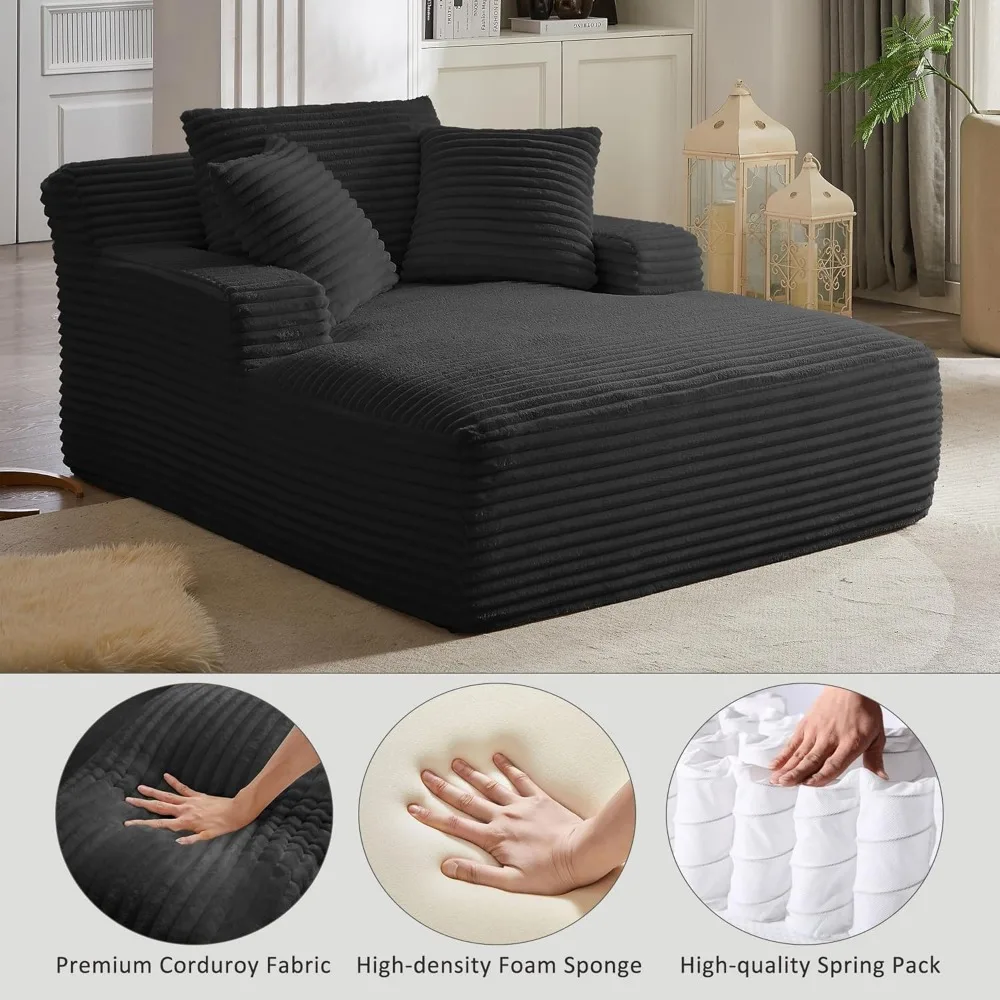 50" Oversized Chaise Lounge Indoor Sofa Chair- 3 Soft Pillows, Comfy Single Seat - Image 4