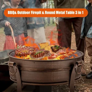 36-Inch Fire Pit with Grill- Heavy-Duty- Table Lid