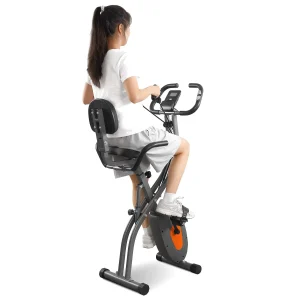 Folding Exercise Bike- Pulse Sensor- LCD Monitor- Recumbent Exercise Bike with Arm Resistance Bands