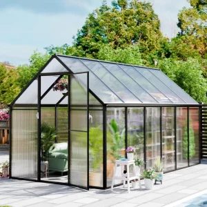 6 x 12 FT Polycarbonate Greenhouse- Heavy-Duty Aluminum Greenhouses Kit with Rain Gutter and Vent