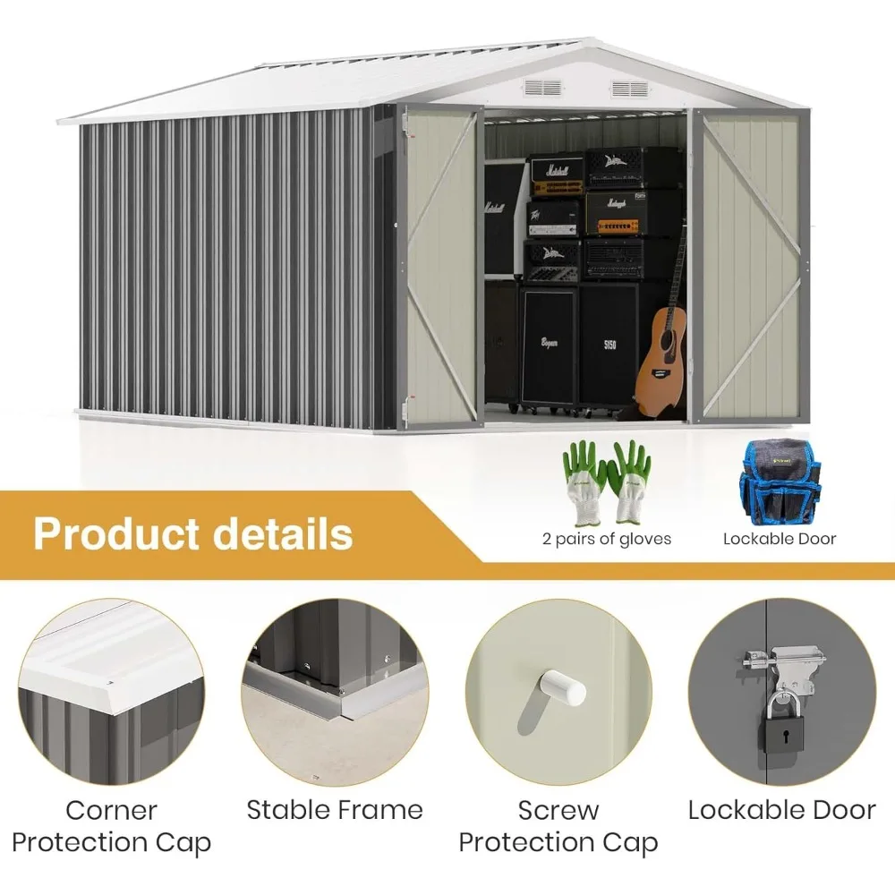 12 x 8 FT Outdoor Storage Shed- Steel Shed- Lockable Doors - Image 6